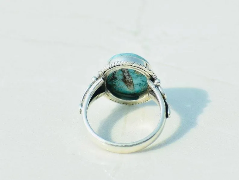 Boho Turquoise Sterling Silver Dainty Ring,Handmade Jewelry, Christmas Gift, For her