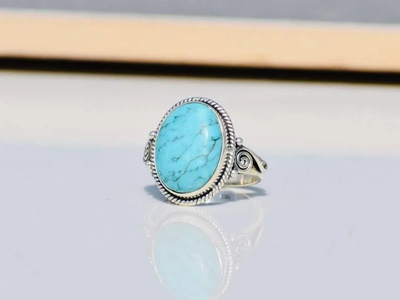 Boho Turquoise Sterling Silver Dainty Ring,Handmade Jewelry, Christmas Gift, For her