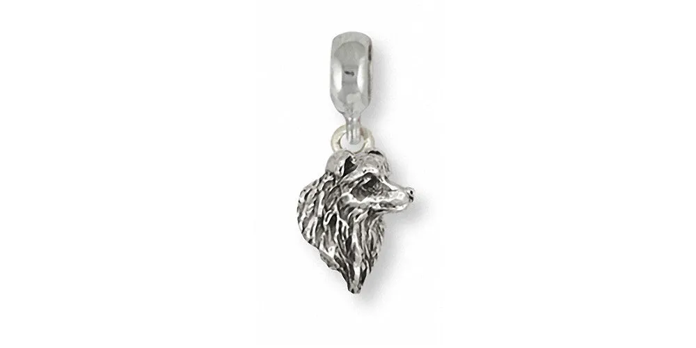 Border Collie Charm Slide Jewelry Sterling Silver Handmade Dog Charm Slide BE3-PNS