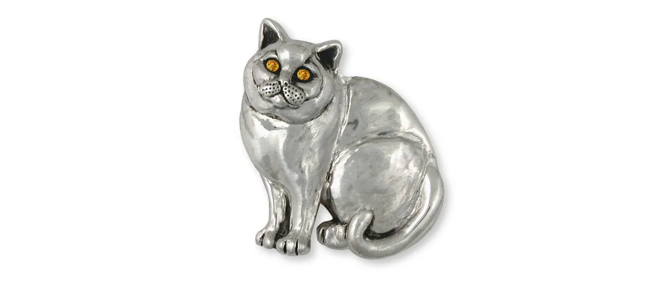 British Shorthair Brooch Pin Jewelry Sterling Silver Handmade Cat Brooch Pin BRS10-BPN