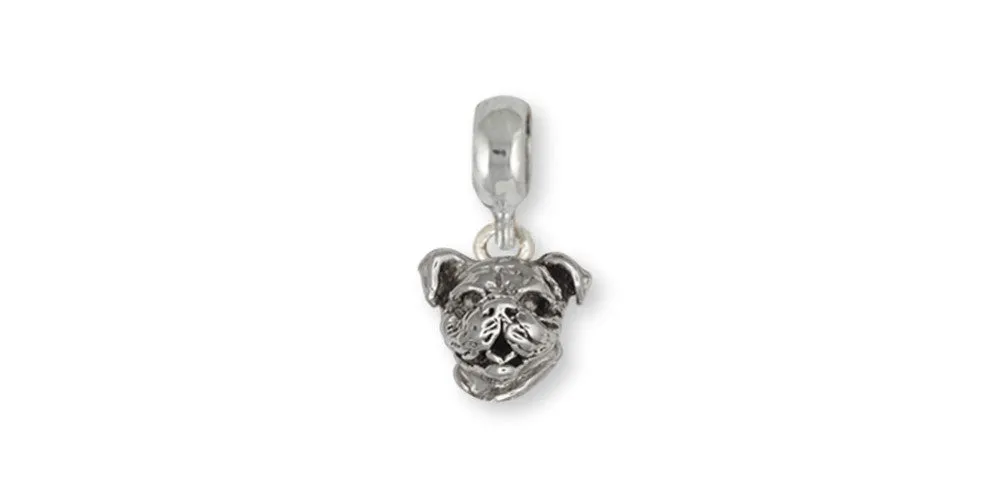 Bulldog Charm Slide Jewelry Sterling Silver Handmade Dog Charm Slide D016H-PNS