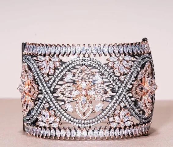 Caprice Statement Cuff Bracelet Victorian & Rose Gold By Jaipur Rose Designer Indian Jewelry