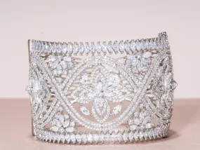 Caprice Statement Cuff Bracelet White Gold By Jaipur Rose Designer Indian Jewelry