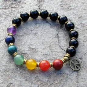 Chakra, Multitone Gemstone Mala Bracelet with Onyx Gemstones