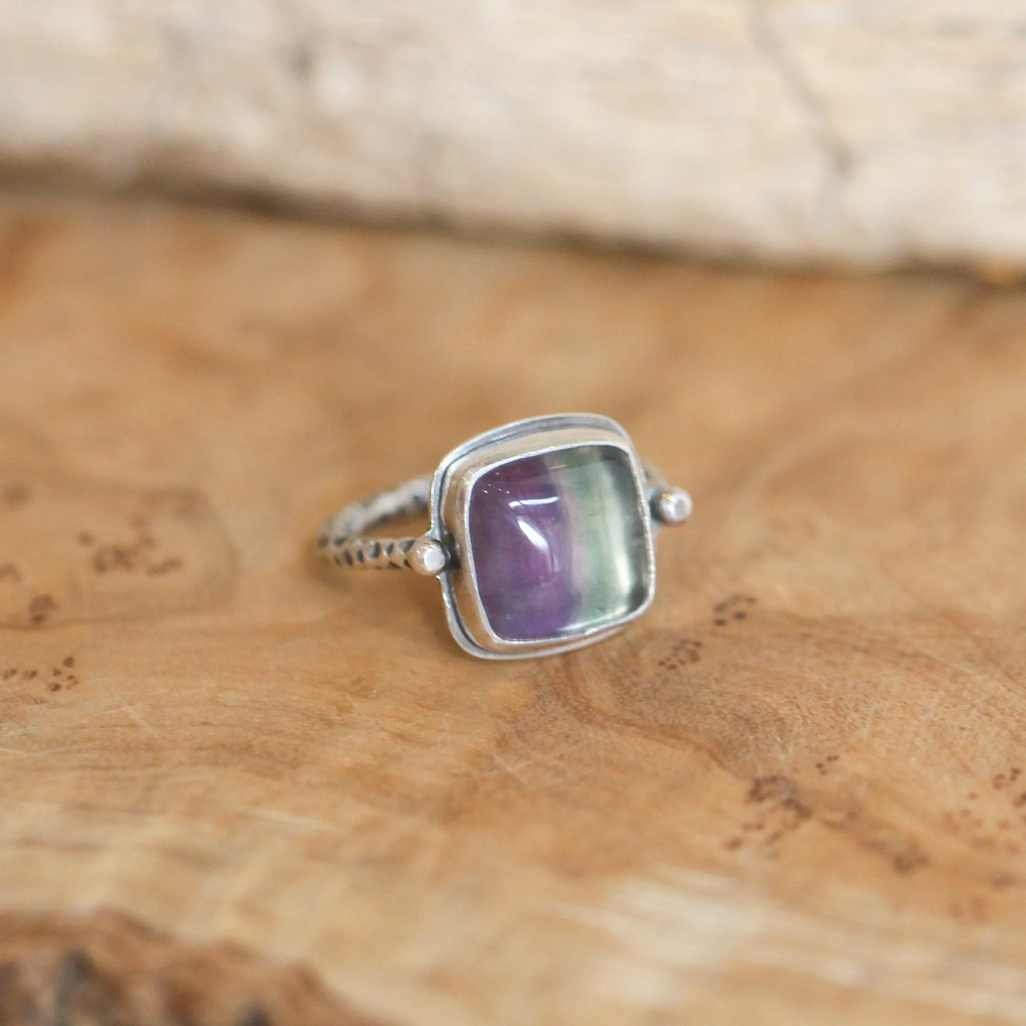 Chelsea Ring -  Fluorite Ring - .925 Sterling Silver - Silversmith Ring - Multi-color Fluorite