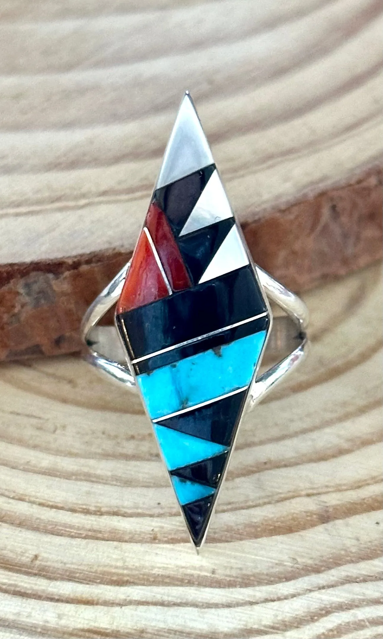 CLEO KALLESTEWA Multi Stone Inlay Native American Zuni Ring  Size 7