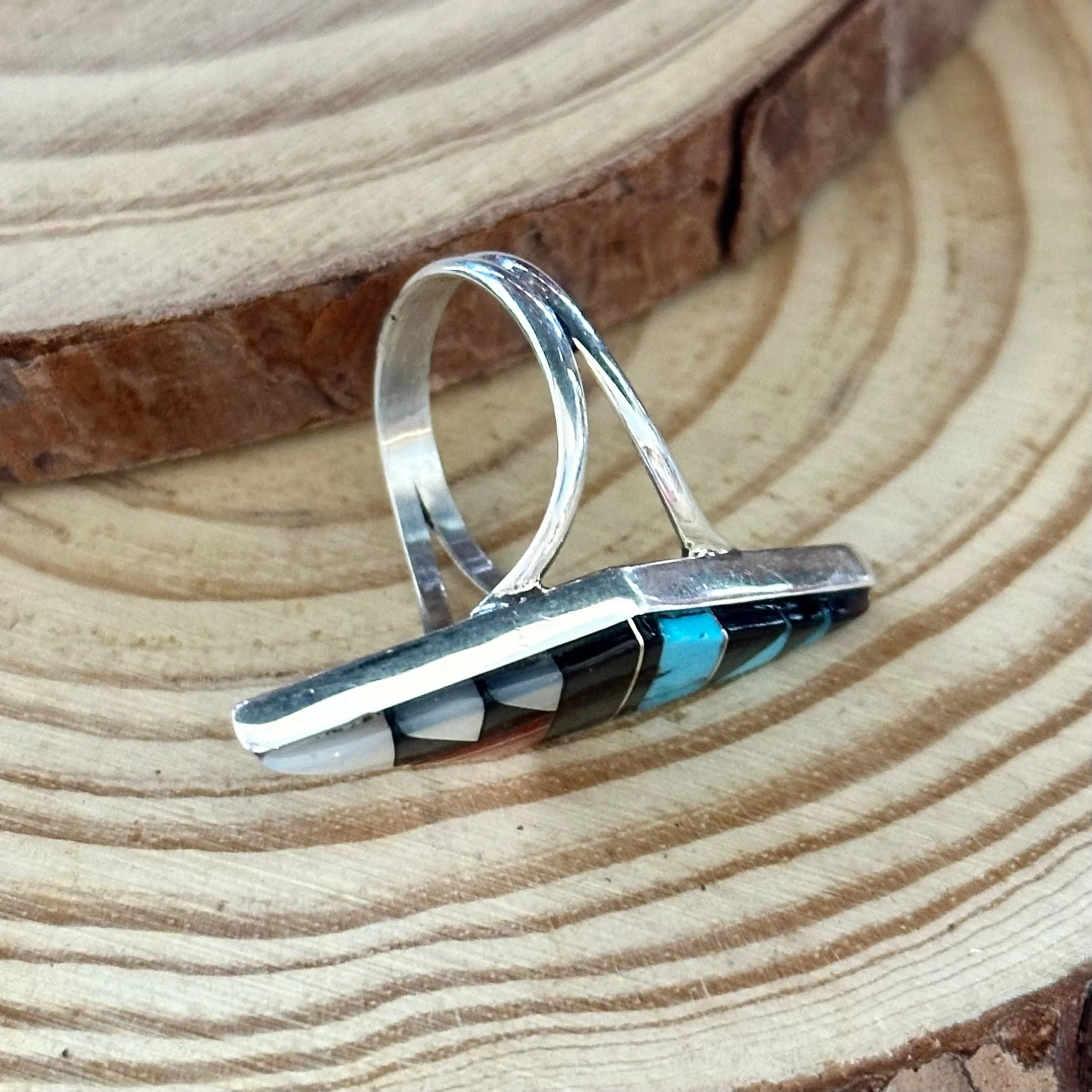 CLEO KALLESTEWA Multi Stone Inlay Native American Zuni Ring  Size 7