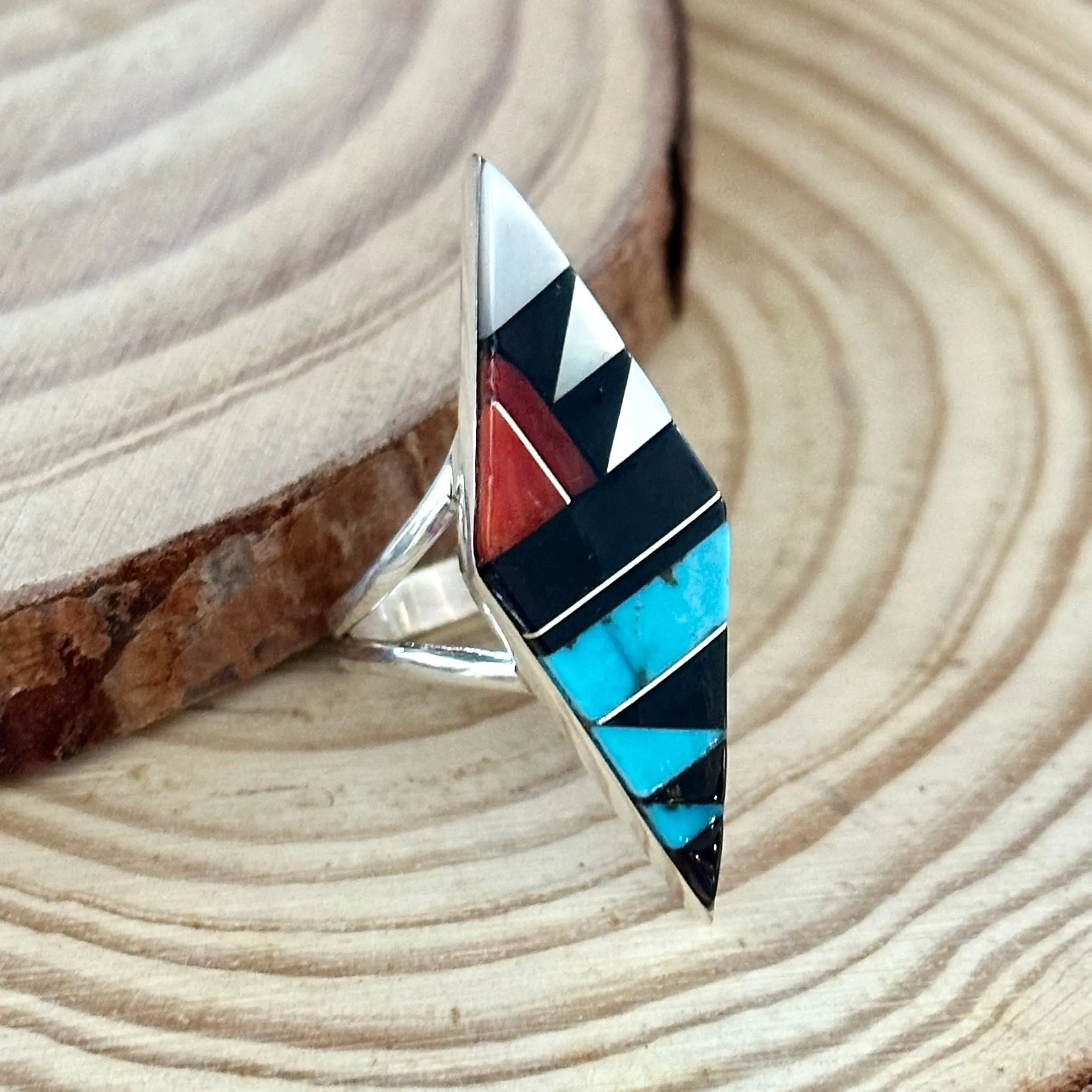 CLEO KALLESTEWA Multi Stone Inlay Native American Zuni Ring  Size 7