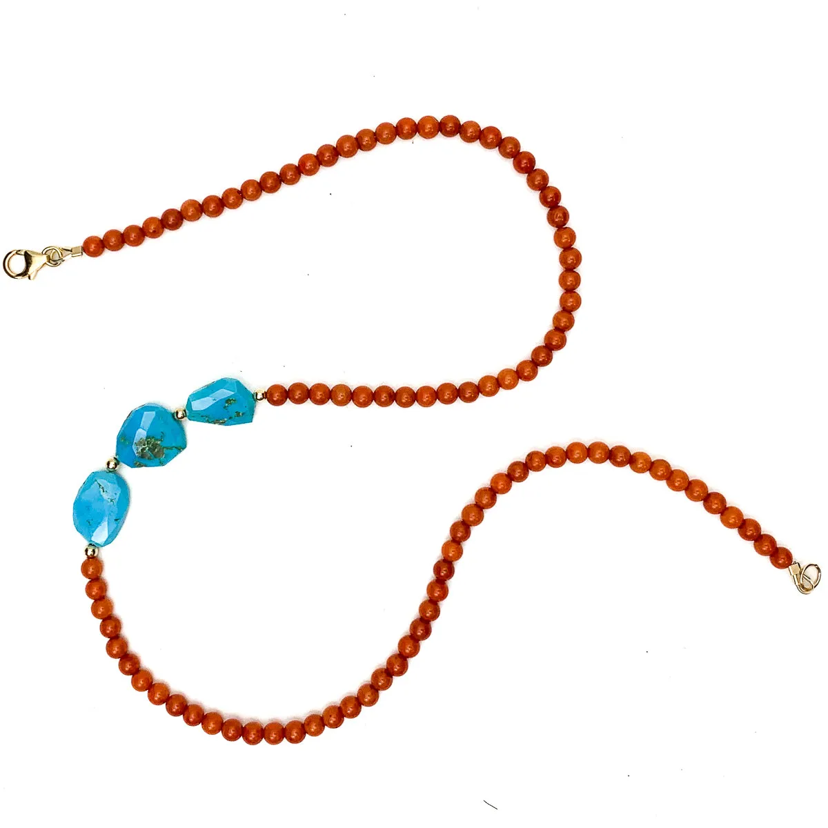 Coral & Sleeping Beauty Turquoise Necklace With Gold-Filled Trigger Clasp