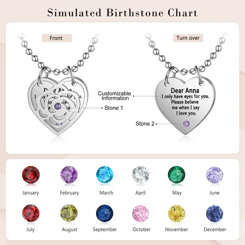 Customized Engraving 2 Birthstones Pendant