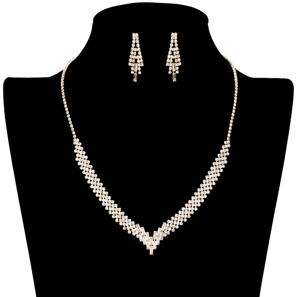 CZ Baguette Stone Pointed V Shaped Jewelry Set