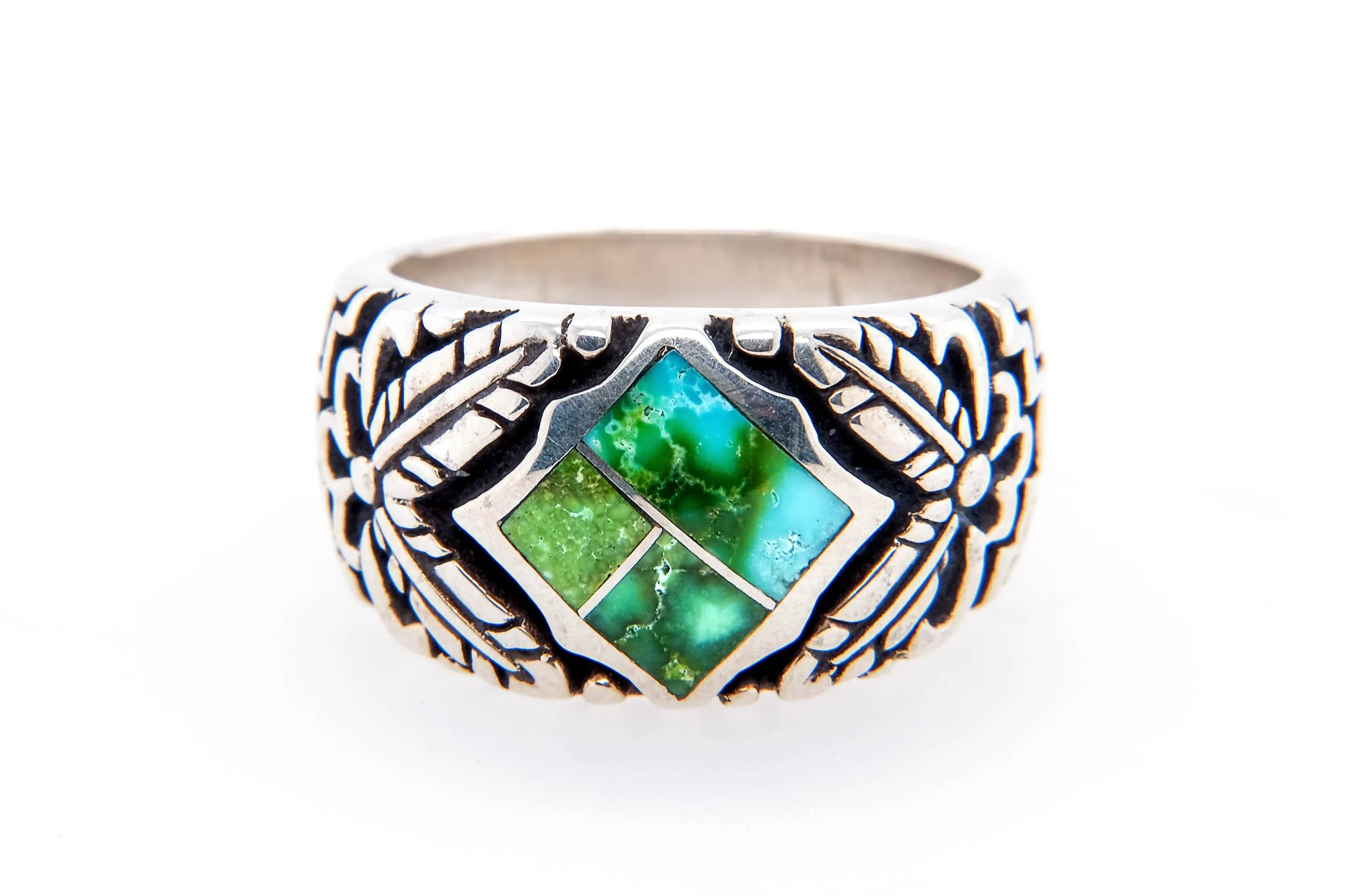 David Rosales Sonoran Gold Turquoise Feather Ring