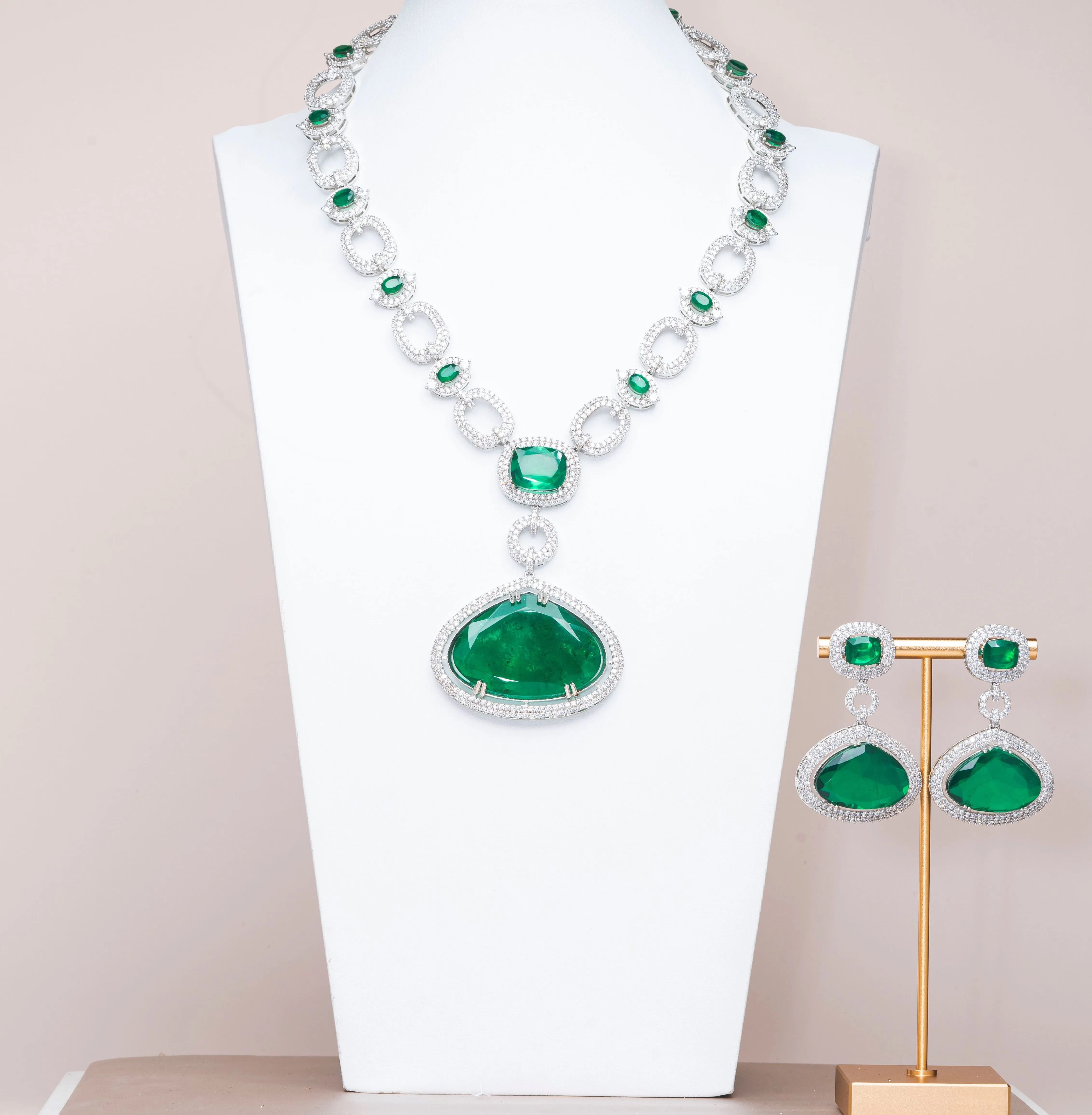 Deoli Luxury Emerald Green Necklace & Earring Set By Jaipur Rose Luxury Indian Jewelry Onli