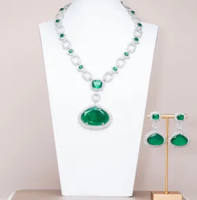 Deoli Luxury Emerald Green Necklace & Earring Set By Jaipur Rose Luxury Indian Jewelry Onli