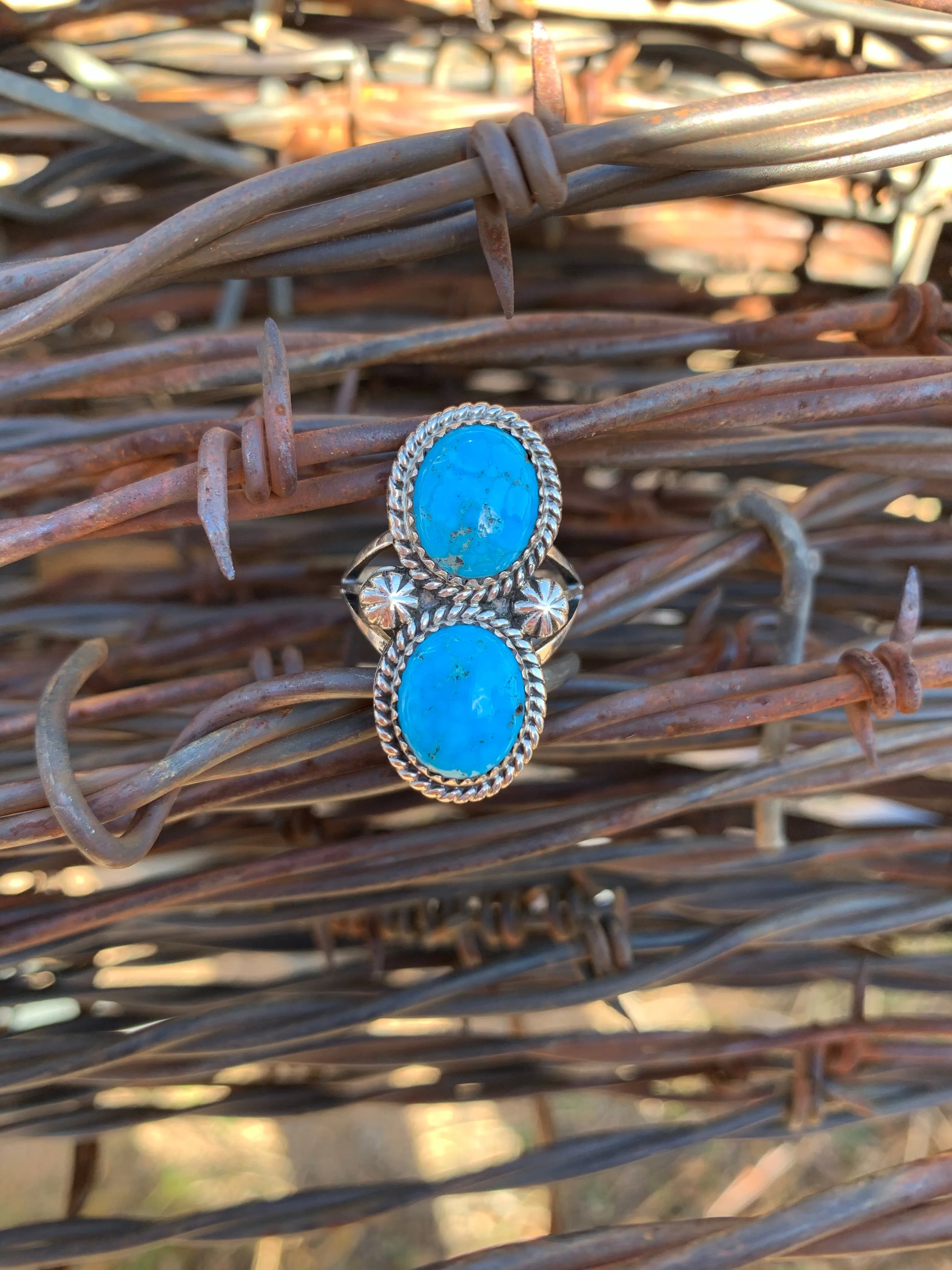 Double Kingman Turquoise ring size 7 1/2