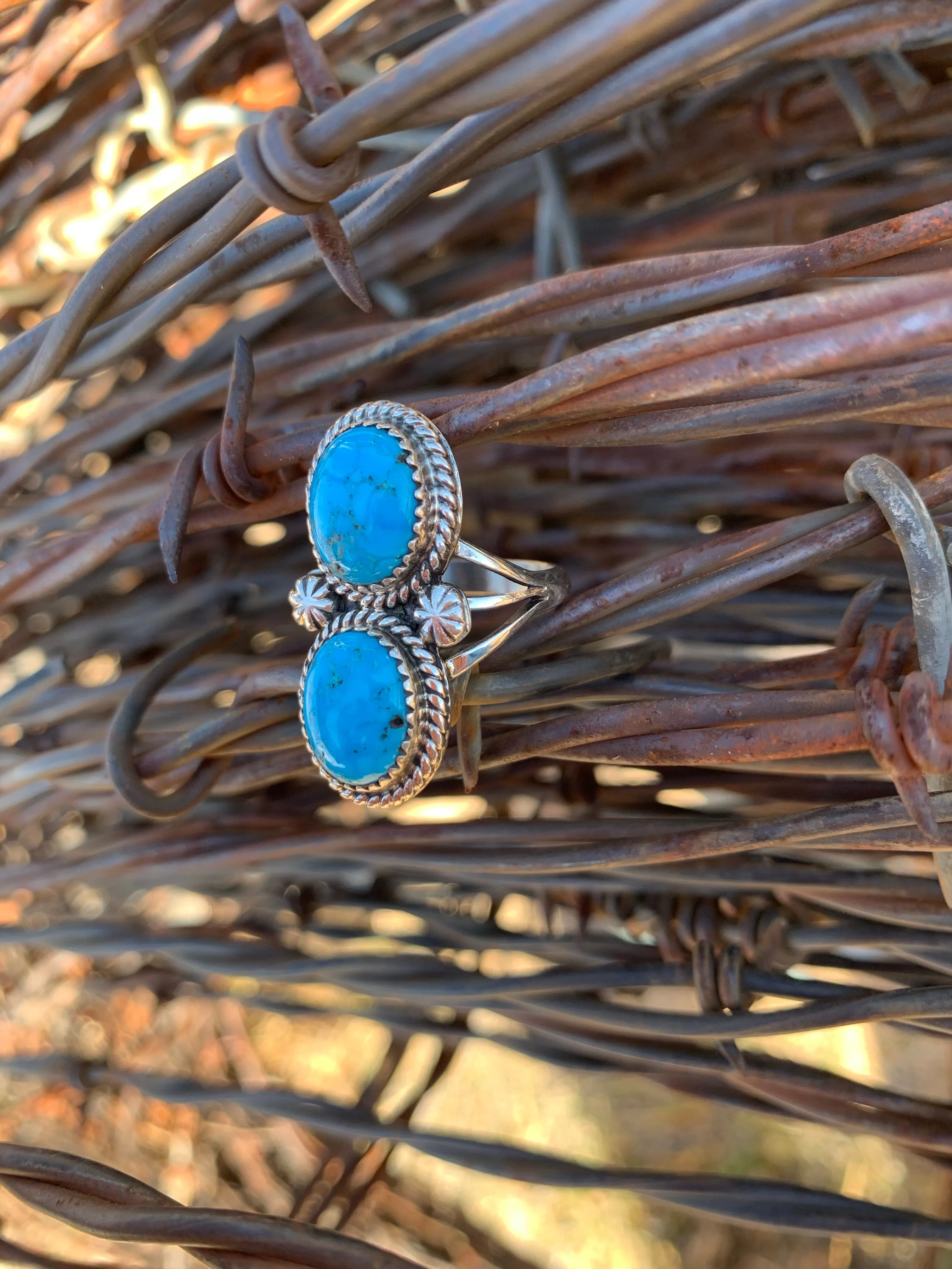 Double Kingman Turquoise ring size 7 1/2