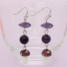 Earrings - Purple Mushroom Bead