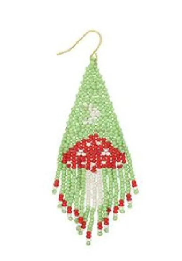 Earrings - Seed Bead Mushroom