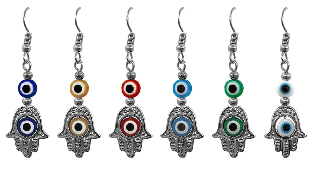 Earrings - Silver Hamsa Evil Eye