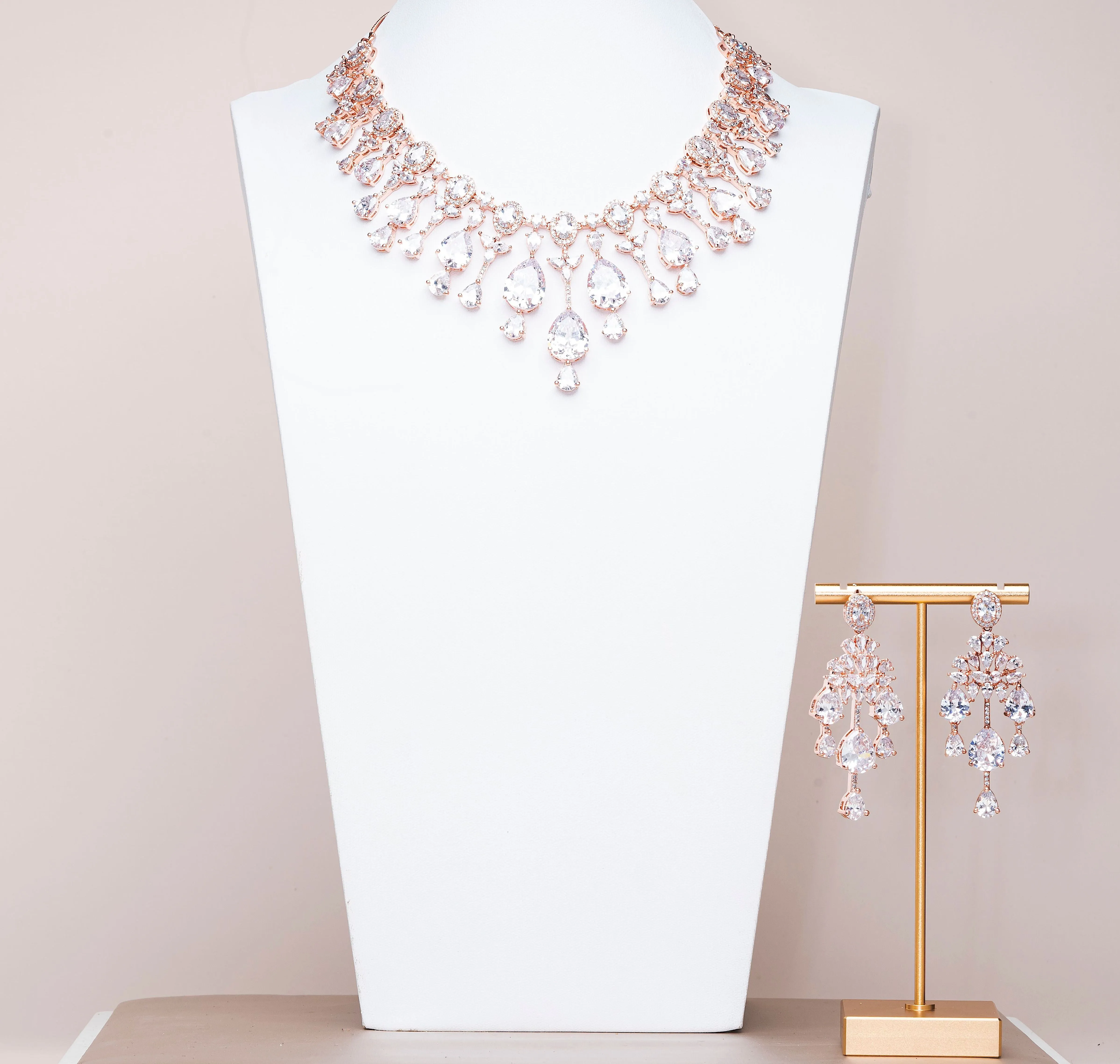 Falna Rose Gold Luxury Necklace & Earring Set By Jaipur Rose Luxury Indian Jewelry Onli