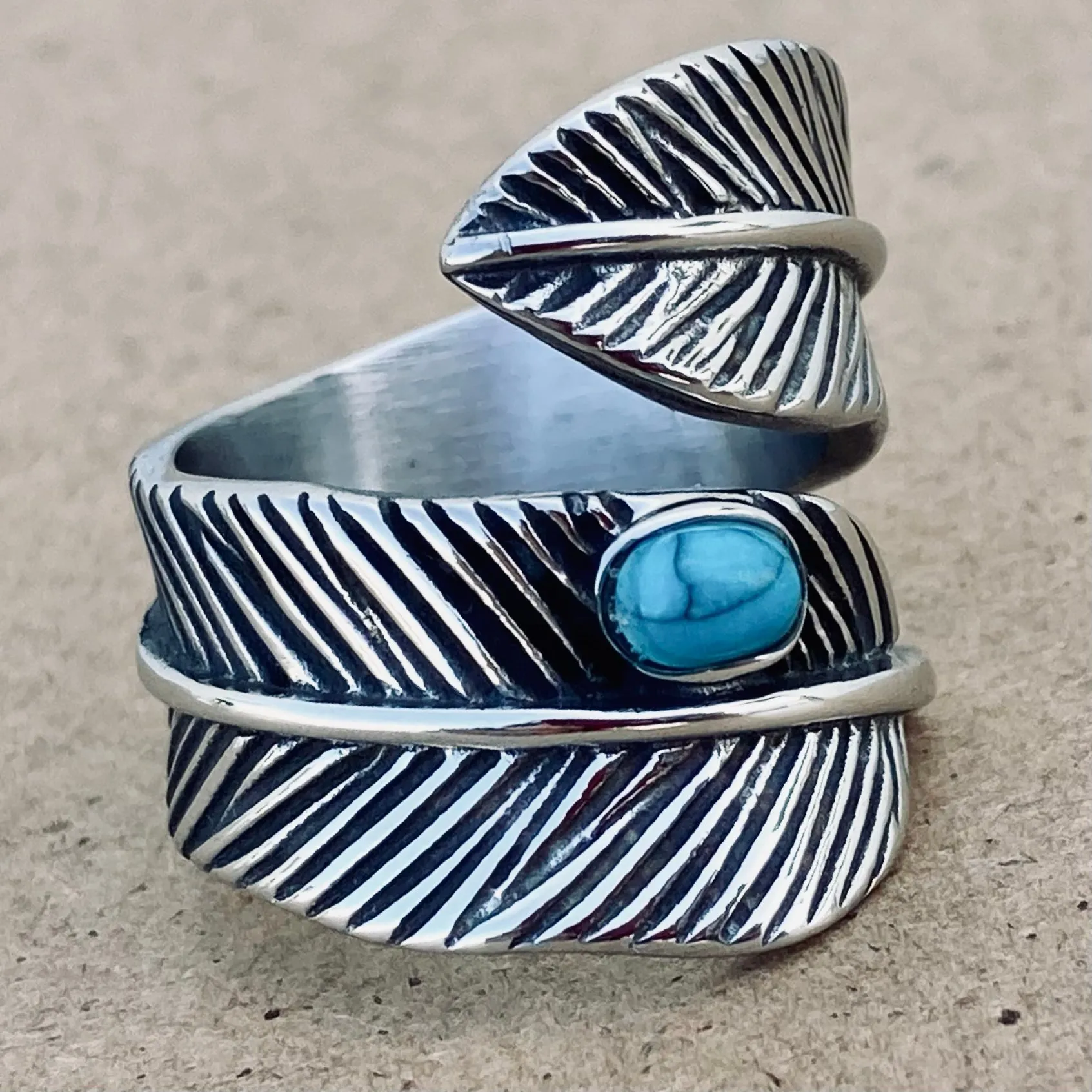 Feather & Blue Stone Ring - R141