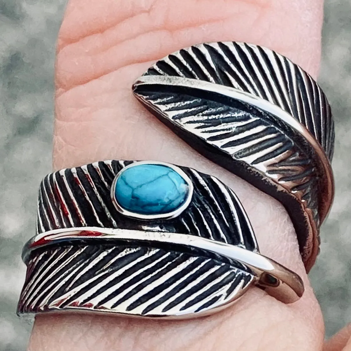 Feather & Blue Stone Ring - R141