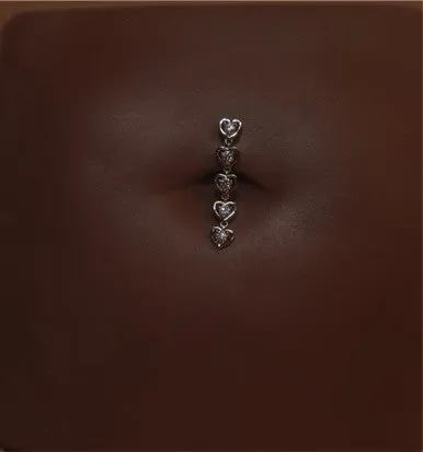 Five Heart Navel Belly Button Ring Piercing Jewelry