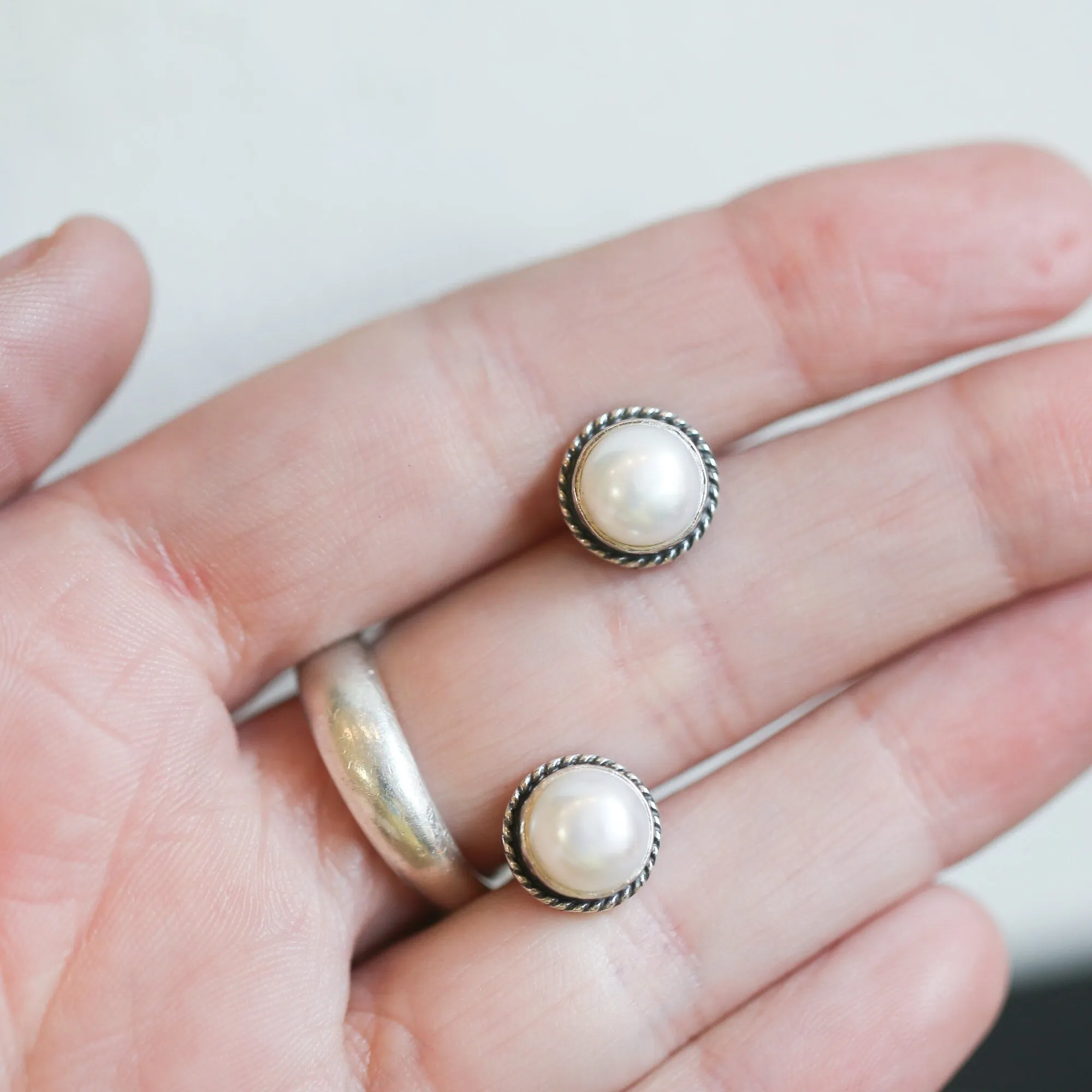 Freshwater Pearl Posts - Traditional Pearl Posts - Boho Pearl Posts - Silversmith Earrings