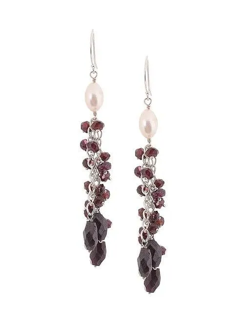 Garnet Delight, Fresh water pearls. Garnet beads earrings