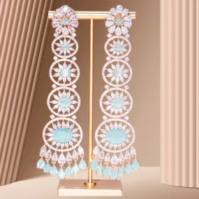 Gigi Mint Rose Gold Long Statement Chandelier Earrings Rose Gold- Jaipur Rose Modern Luxury Designer Indian Jewelry