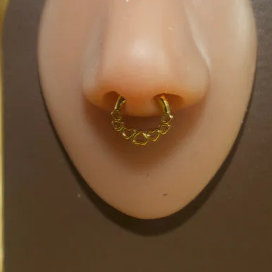 Gold Color Heart Septum Clicker Nose Hoop Piercing Jewelry