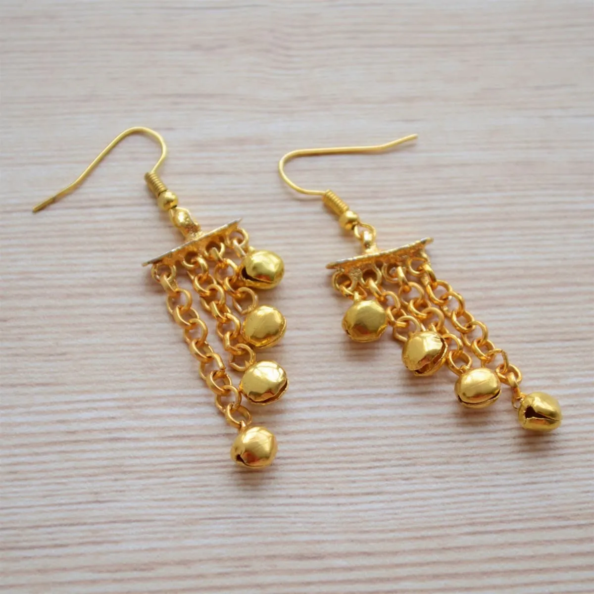 Gold Jhumki, Simple Indian Layered chandelier earrings, Rajasthani wedding jewelry