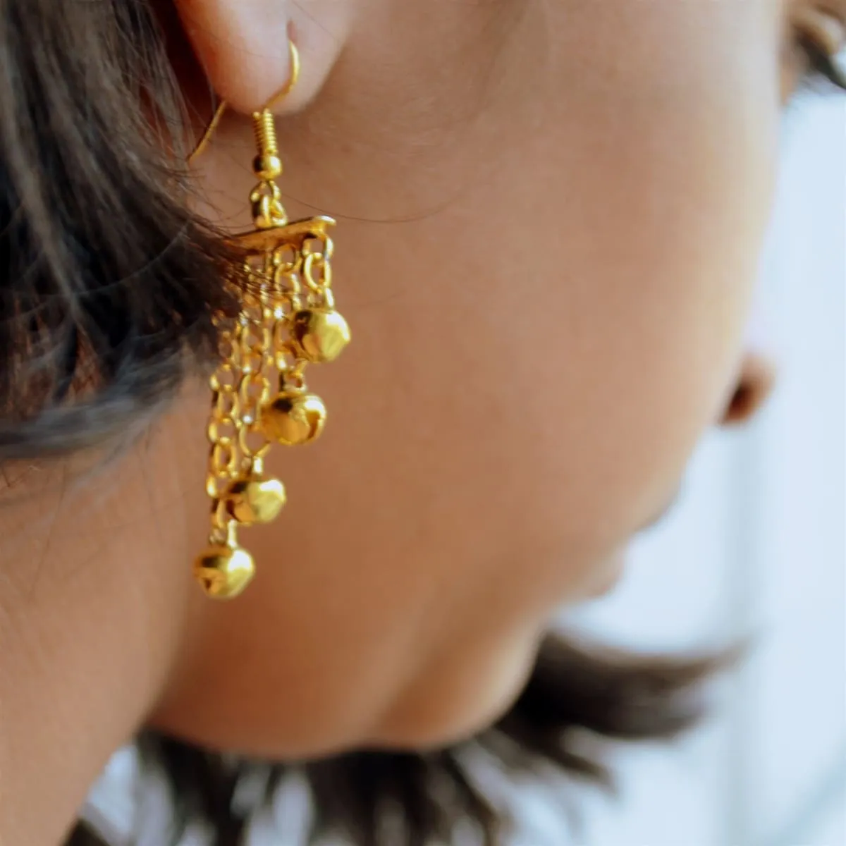 Gold Jhumki, Simple Indian Layered chandelier earrings, Rajasthani wedding jewelry