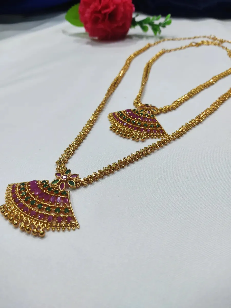 Gold Plated Chain Pendant Set South Indian Daily Wear Jewelry Design