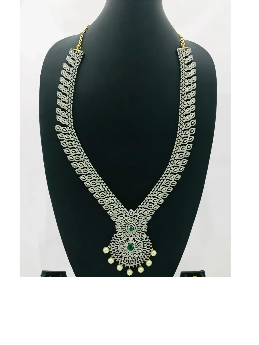 Gorgeous South Indian Bridal Long American Diamond Haram With Designer Pendant