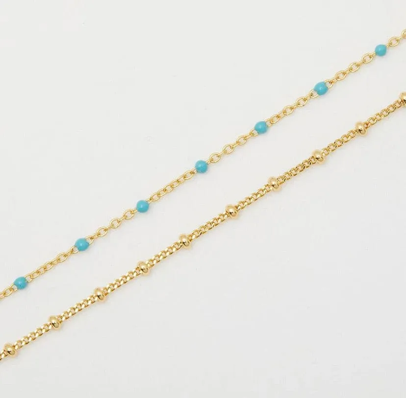 Gorjana Capri Layered Necklace (Green Turquoise Enamel & Gold)