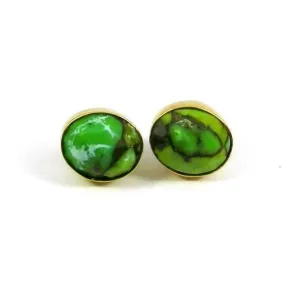 Green Copper Mohave Turquoise Gold Plated Bezel Set Stud Earring