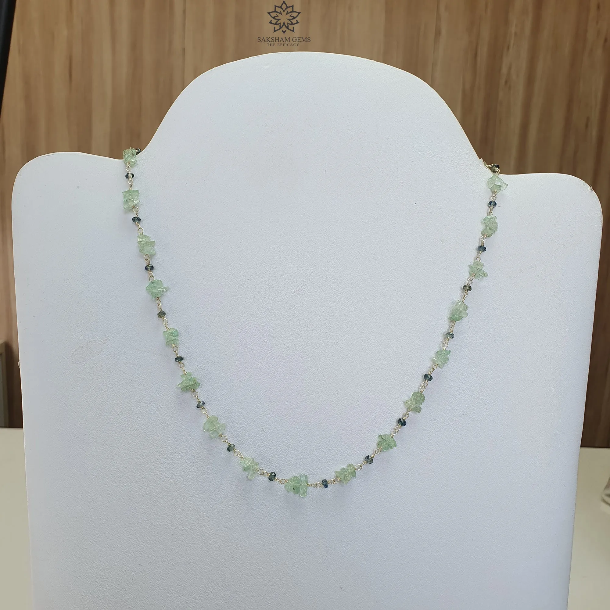 Green Emerald And Blue Sapphire Gemstones 925 Sterling Silver 7.81gms Natural Uncut Beads Chain NECKLACE 16"