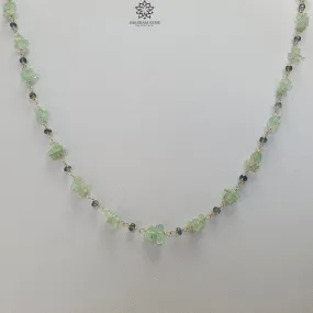 Green Emerald And Blue Sapphire Gemstones 925 Sterling Silver 7.81gms Natural Uncut Beads Chain NECKLACE 16"