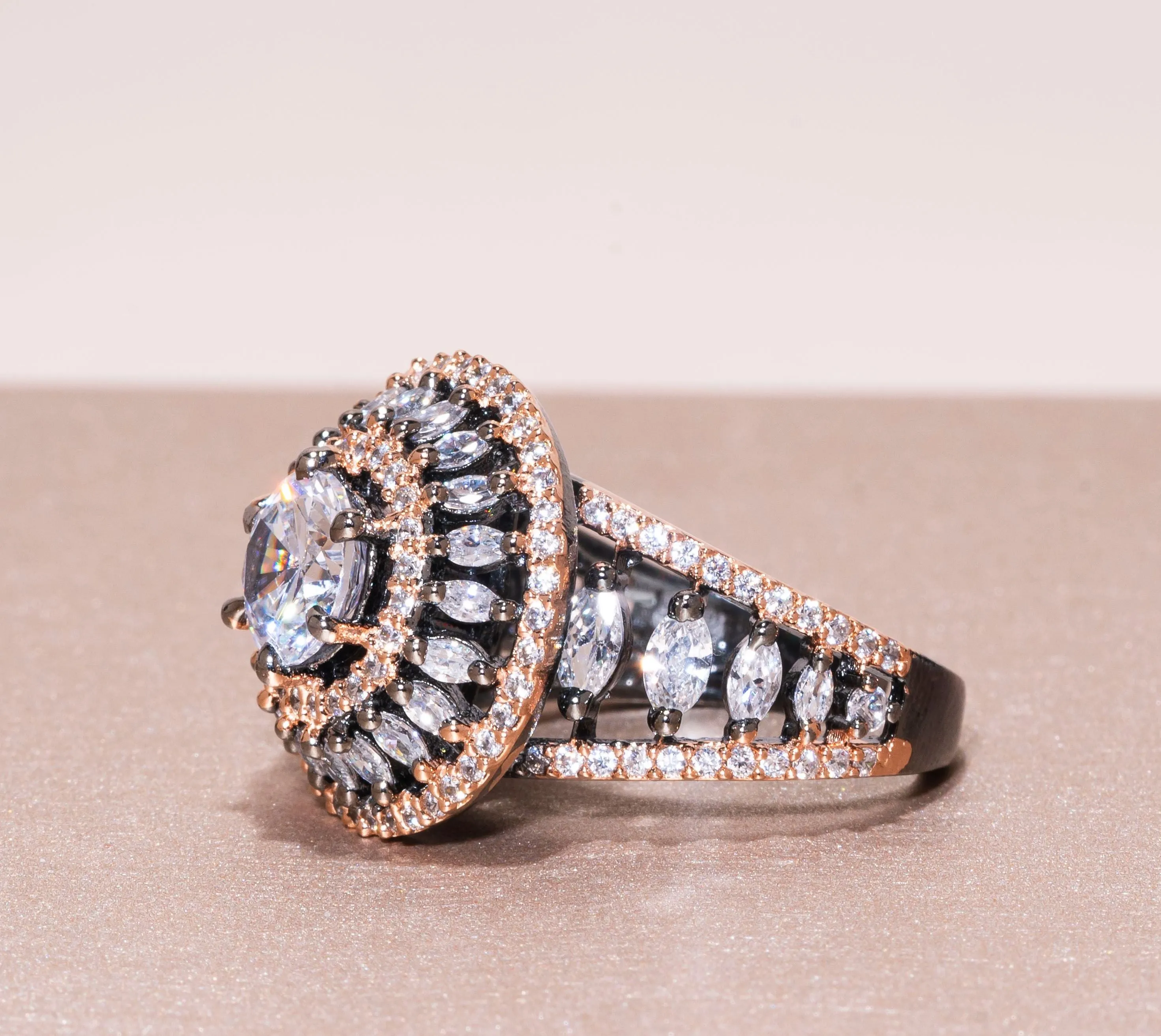 Huda Rose Gold & Victorian Polish Gold Indian Jewelry Cocktail Ring by Jaipur Rose