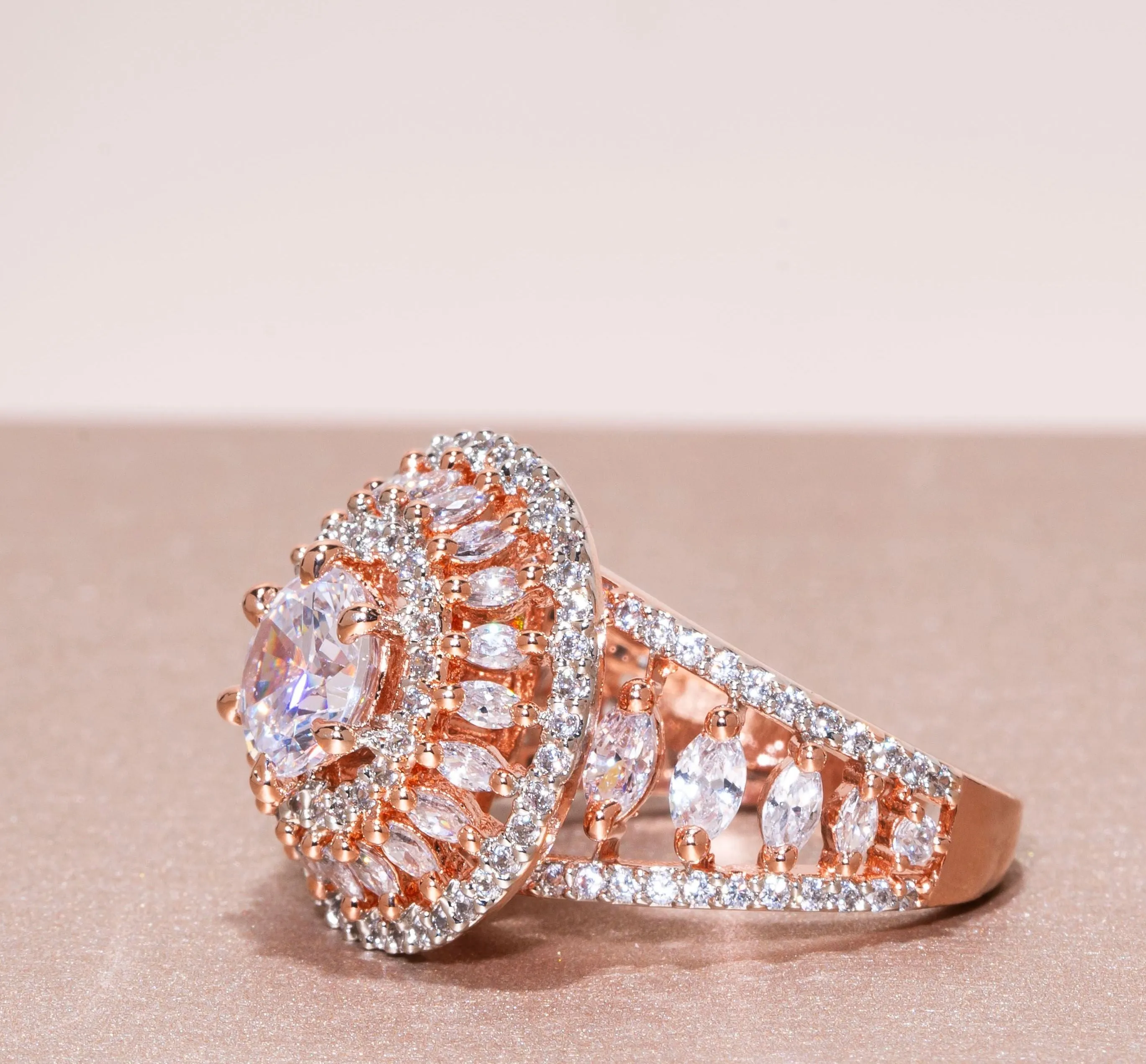 Huda Rose Gold Indian Jewelry Cocktail Ring by Jaipur Rose