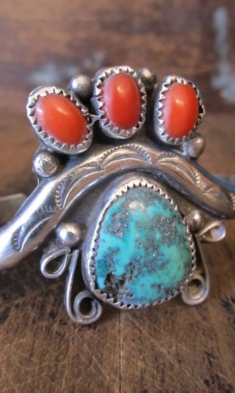 INDIAN SUMMER Silver, Coral, and Turquoise Southwestern Cuff