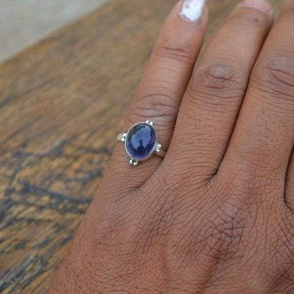 Iolite Gemstone Sterling Silver Ring - Birthstone Ring Jewelry, Iolite Jewelry, Iolite Gemstone