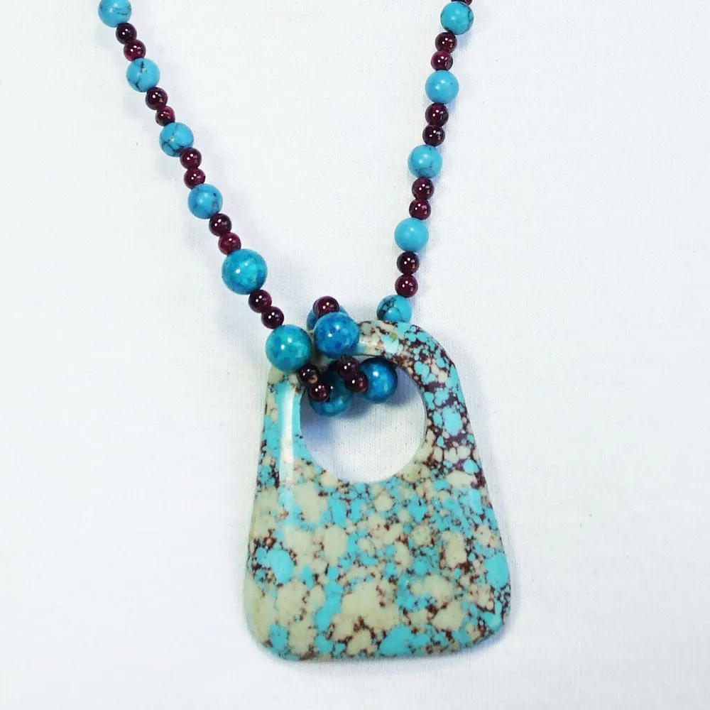 Kaisha, Turquoise Rectangular Shaped Donut, Pendant, Necklace