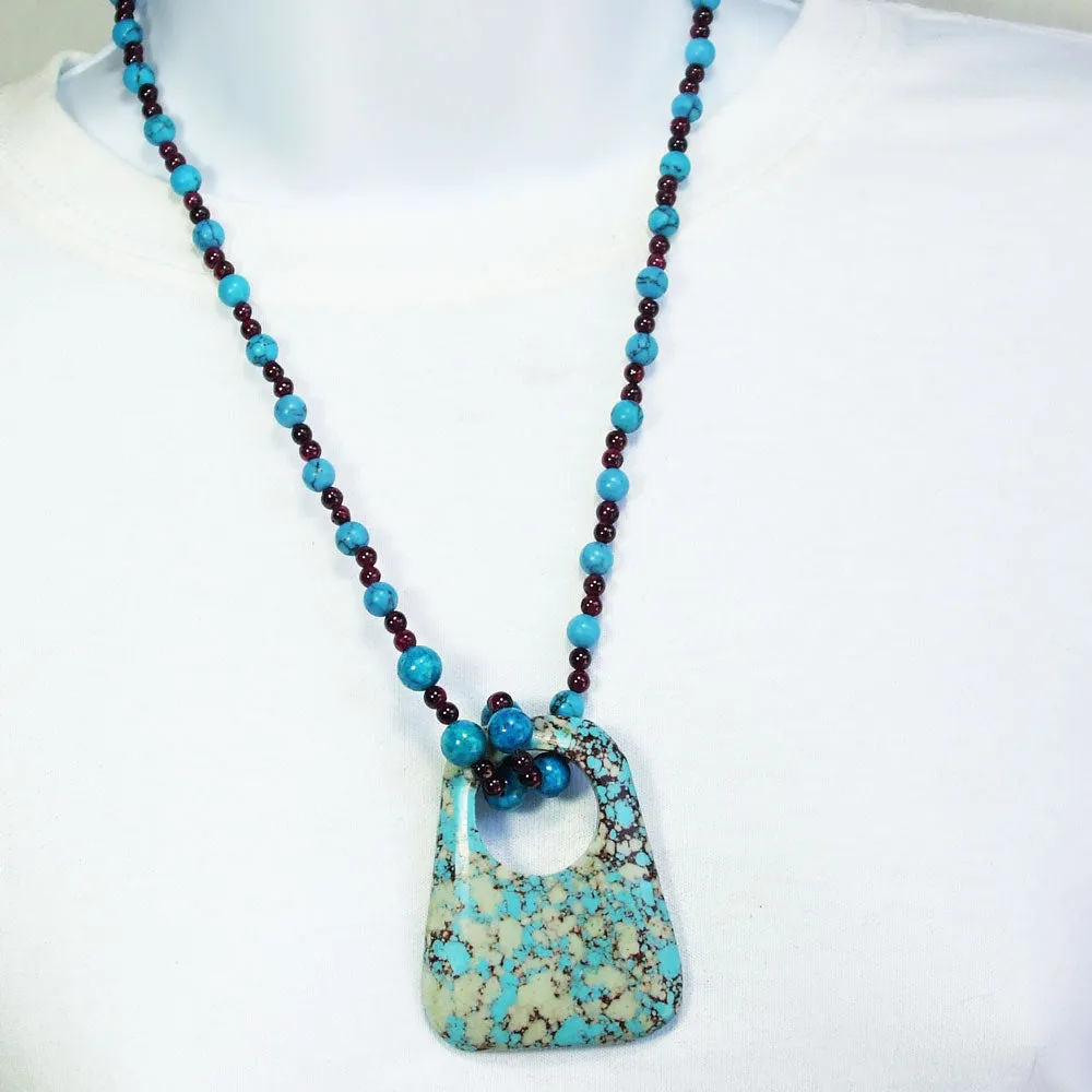 Kaisha, Turquoise Rectangular Shaped Donut, Pendant, Necklace