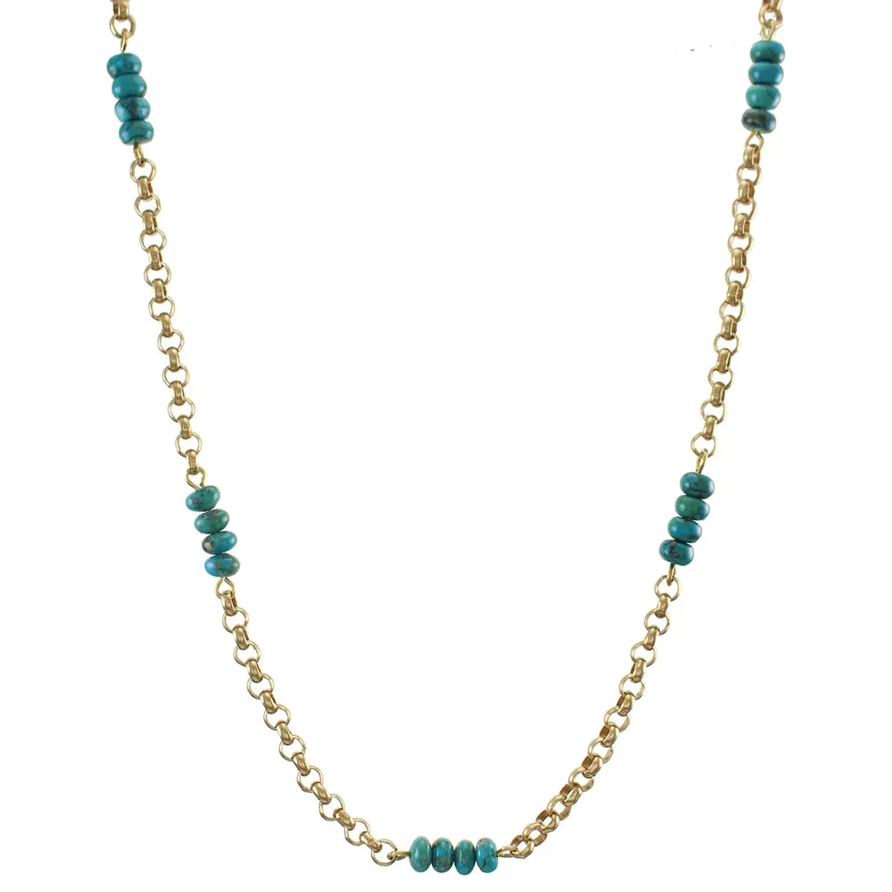 Marjorie Baer Turquoise Beads On Golden Links Necklace