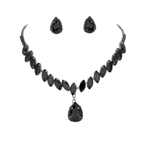 Marquise Stone Cluster Dropped Teardrop Evening Jewelry Set