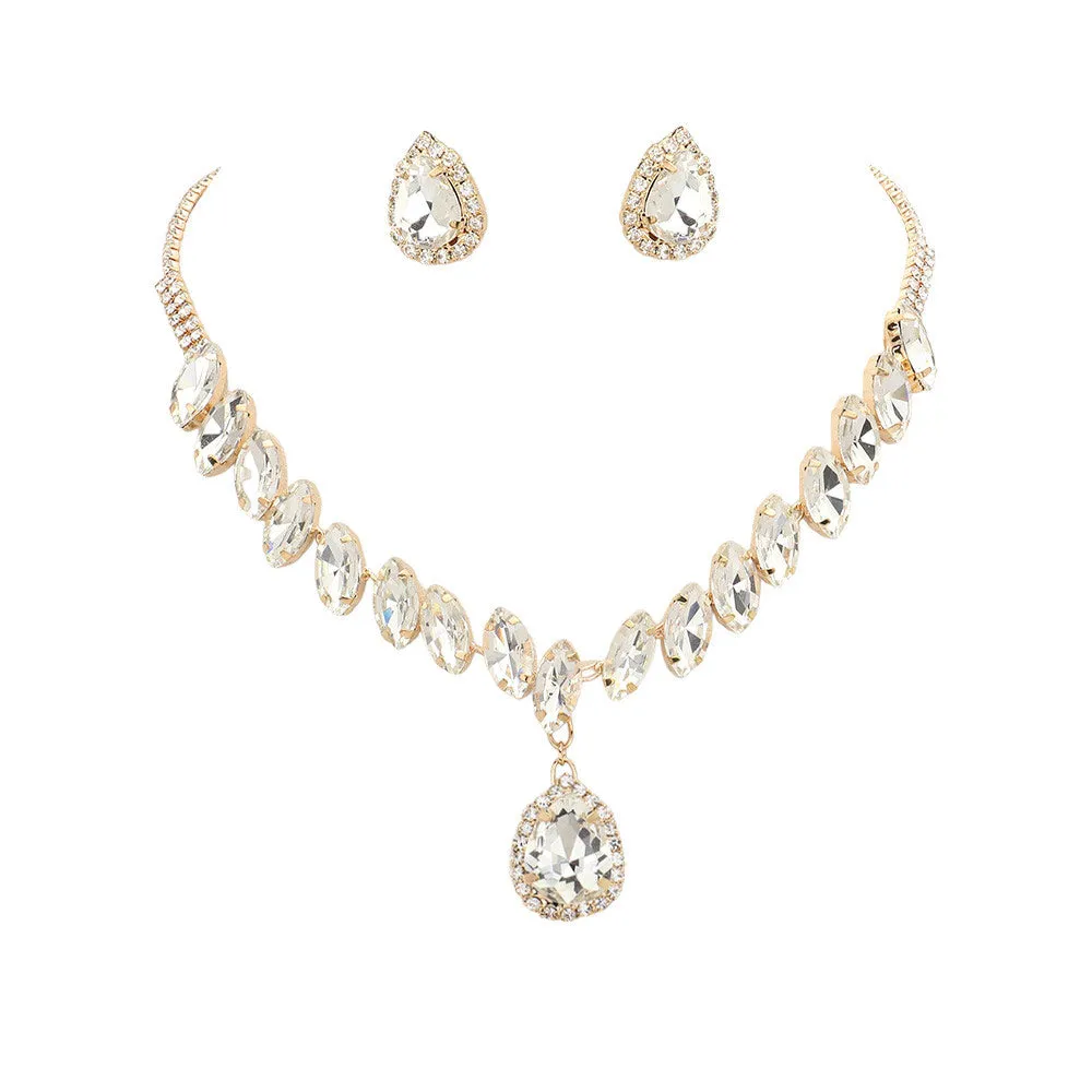 Marquise Stone Cluster Dropped Teardrop Evening Jewelry Set