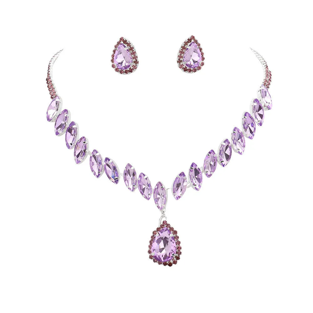 Marquise Stone Cluster Dropped Teardrop Evening Jewelry Set