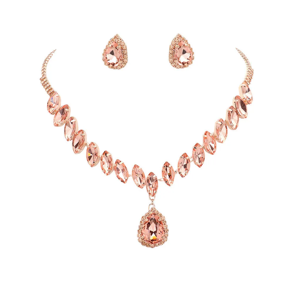 Marquise Stone Cluster Dropped Teardrop Evening Jewelry Set